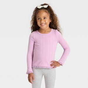 NWT Toddler Girls' Long Sleeve Pointelle T-Shirt - Cat & Jack™ Lavender Mauve 3T